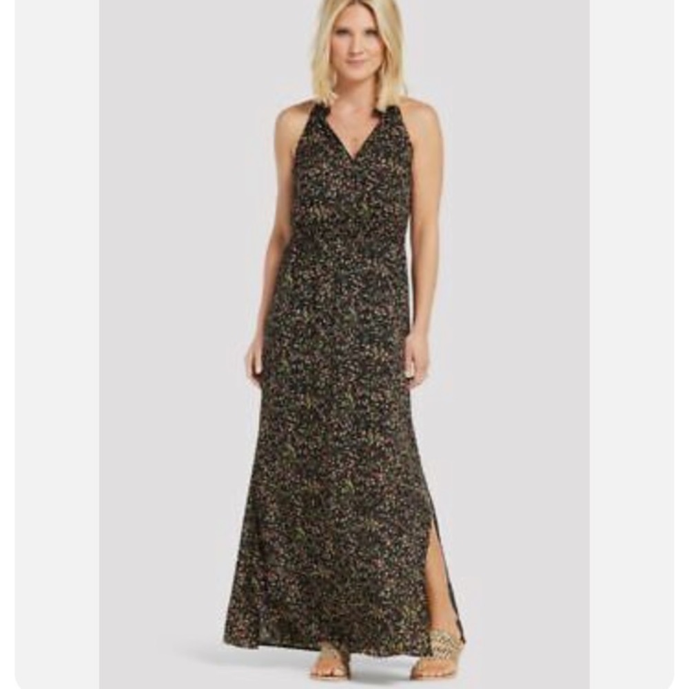 Collective Concepts Maxi Dress Womens Size Medium Black Floral Print Sleeveless